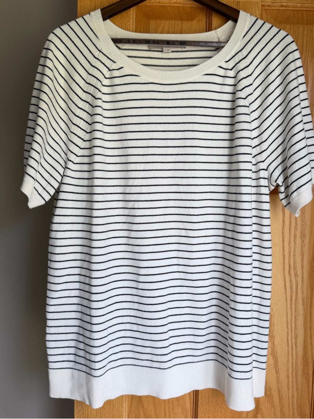 Loft Short Sleeve Crew Neck Stripe Sweater Top XL